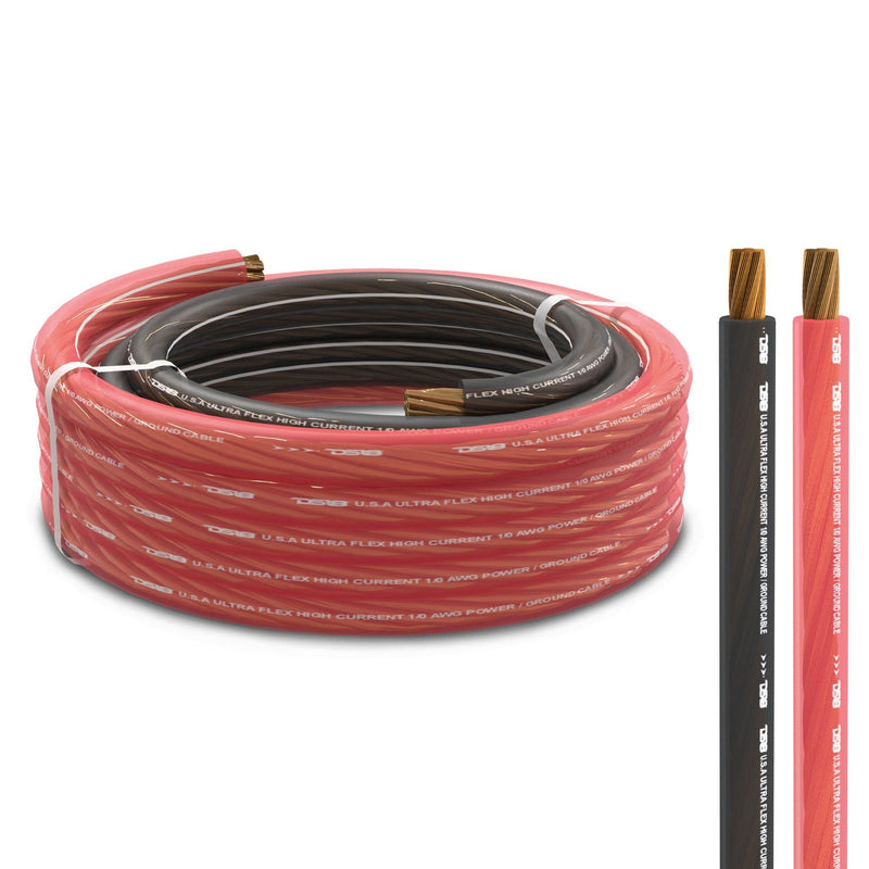 Load image into Gallery viewer, 1/0-GA Ultra Flex OFC Ground Power Cable 5 Ft Black and 20 Ft Red Kit