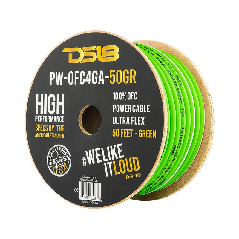 Load image into Gallery viewer, DS18 PW-OFC4GA-50YGR 4-GA Ultra Flex 100% OFC Ground, Power Cable, 50 Feet, Green