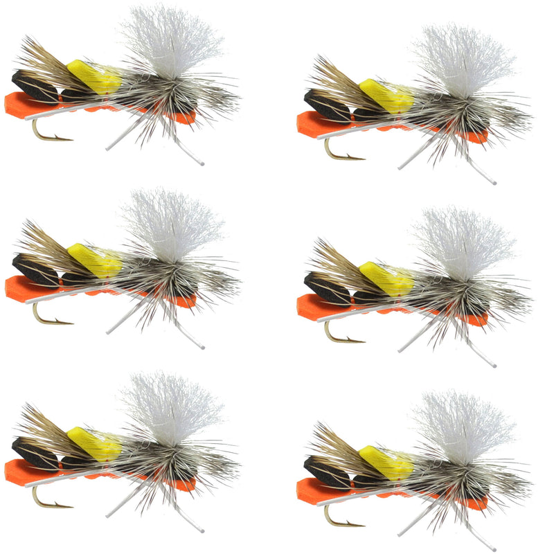 Load image into Gallery viewer, Parachute Chernobyl Ant Black Orange Foam Body Grasshopper Fly - 6 Flies Hook Size 10