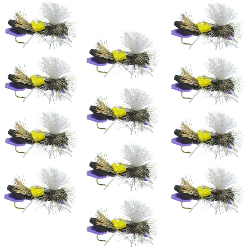 Load image into Gallery viewer, Parachute Chernobyl Ant Purple Foam Body Grasshopper Fly - 1 Dozen Flies Hook Size 10