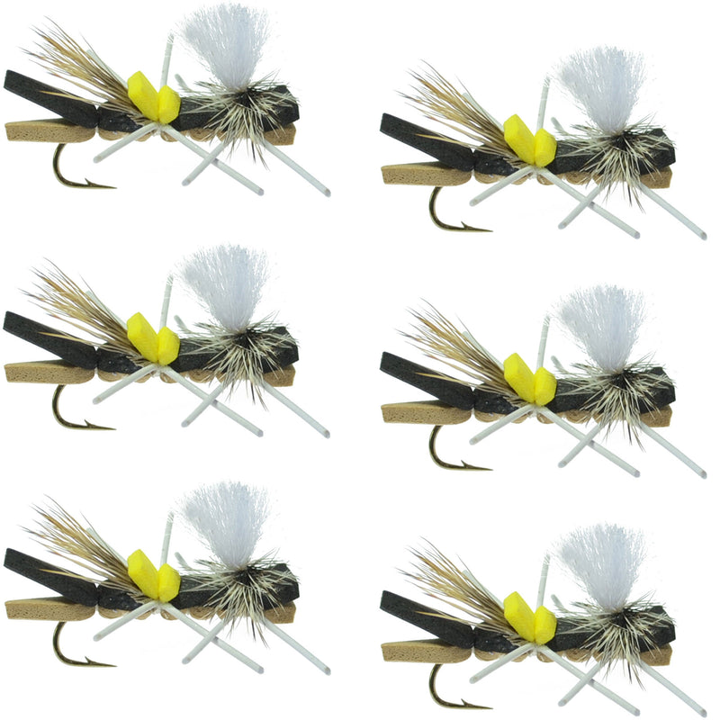 Load image into Gallery viewer, Parachute Chernobyl Ant Black Tan Foam Body Grasshopper Fly 6 Flies Hook Size 10