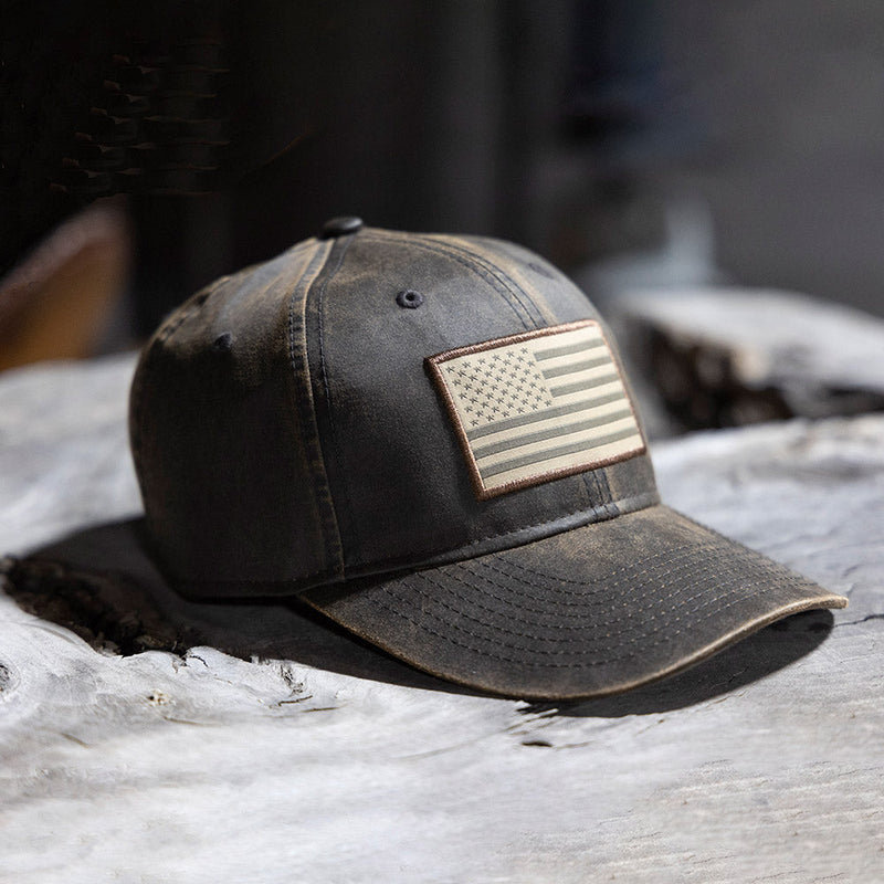 Load image into Gallery viewer, Waxed Cloth American Flag Dad Cap