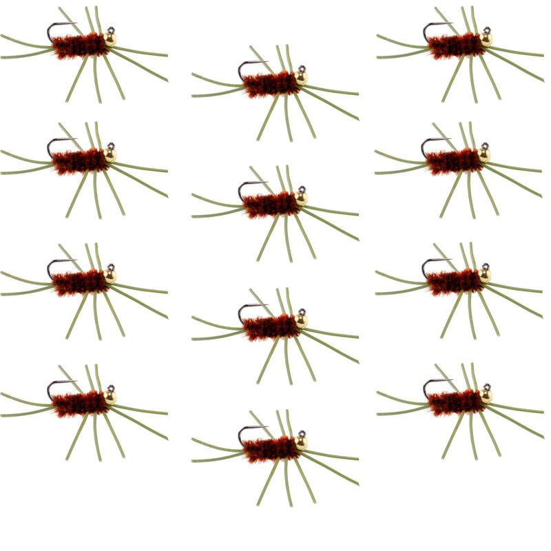 Load image into Gallery viewer, Pat's Rubber Legs Tungsten Jig Brown Euro Nymph 12 Flies Size 10