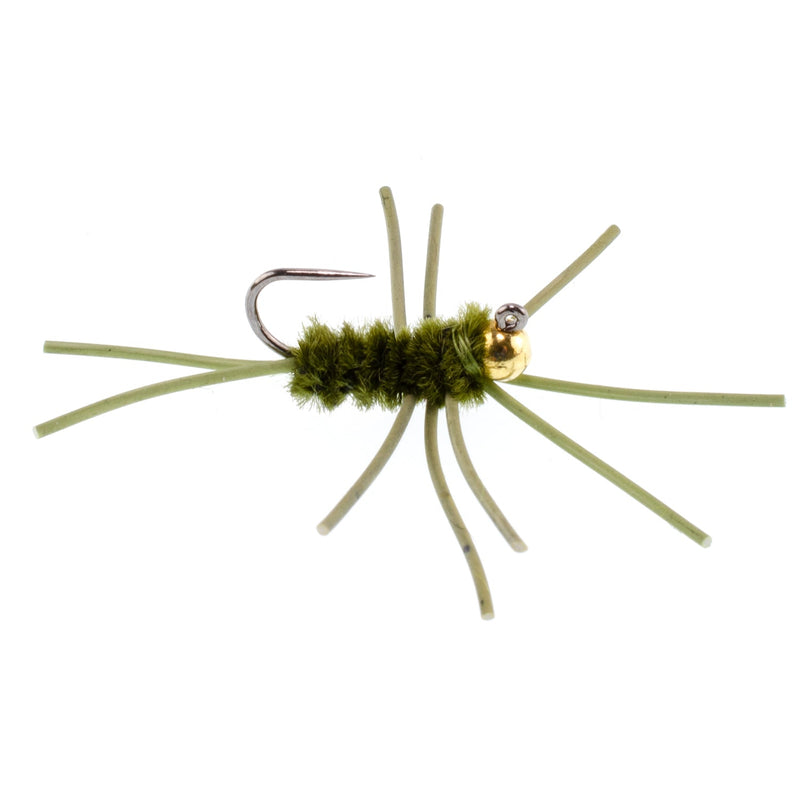 Load image into Gallery viewer, Barbless Pat's Rubber Legs Tungsten Bead Jigged Dark Olive Euro Nymph - Set of 6 Flies Hook Size 10