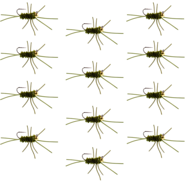 Load image into Gallery viewer, Pat's Rubber Legs Tungsten Jig Dark Olive Euro Nymph 12 Flies Size 10