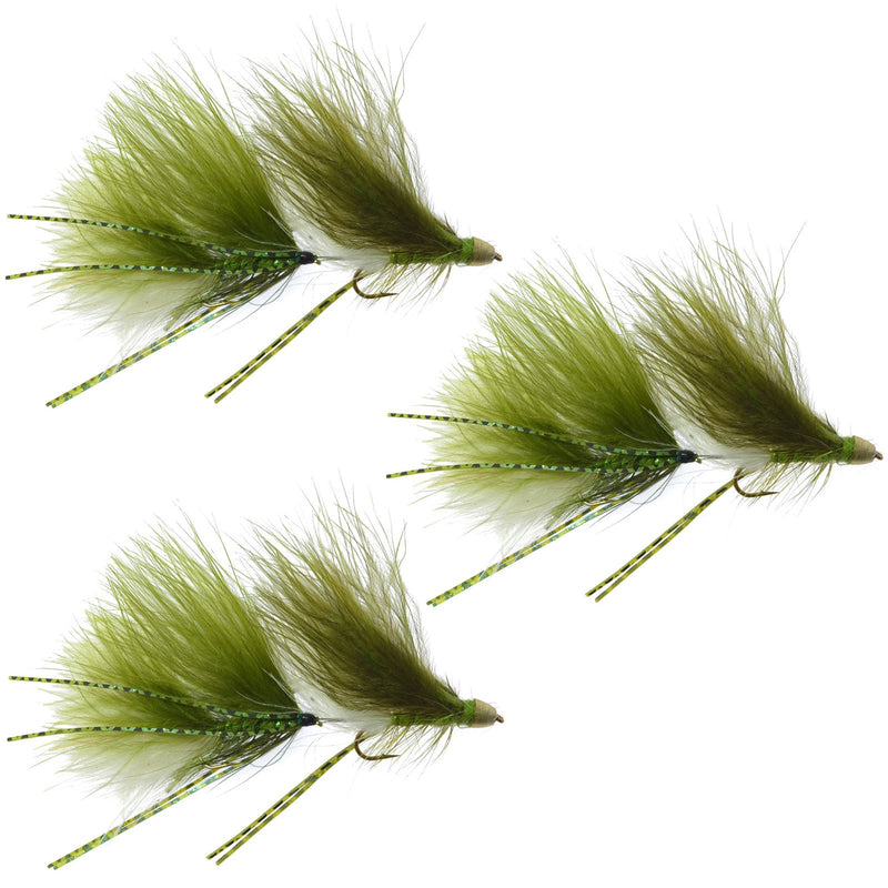 Load image into Gallery viewer, 3 Pack Circus Peanut Envy Articulated Streamers Olive/White - Size 6
