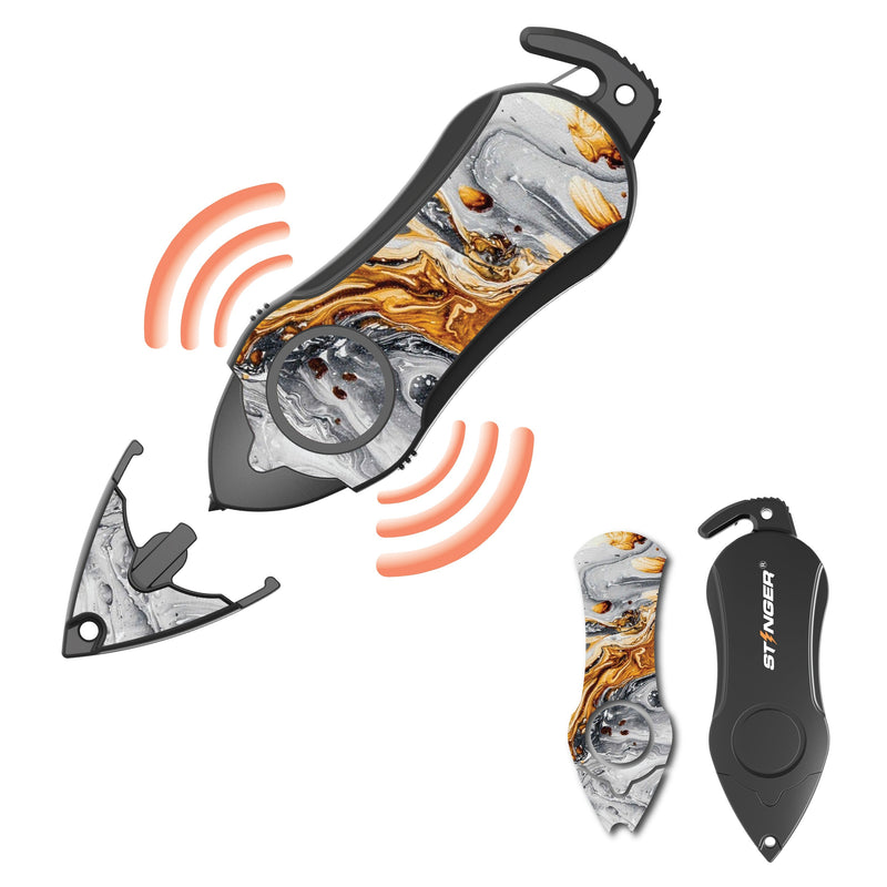 Load image into Gallery viewer, Stinger Personal Safety Alarm Keychain Emergency Tool: Siren Alarm, Seat Belt Cutter, Glass Breaker (Black Marble)