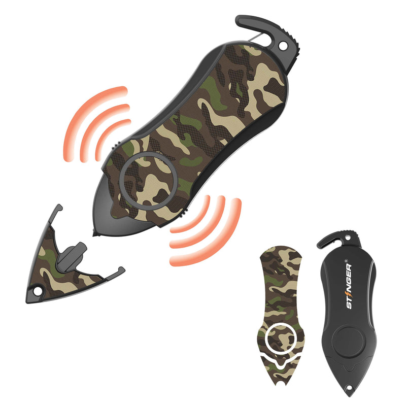 Load image into Gallery viewer, Stinger Personal Safety Alarm Keychain Emergency Tool: Siren Alarm, Seat Belt Cutter, Glass Breaker (Camouflage Green)