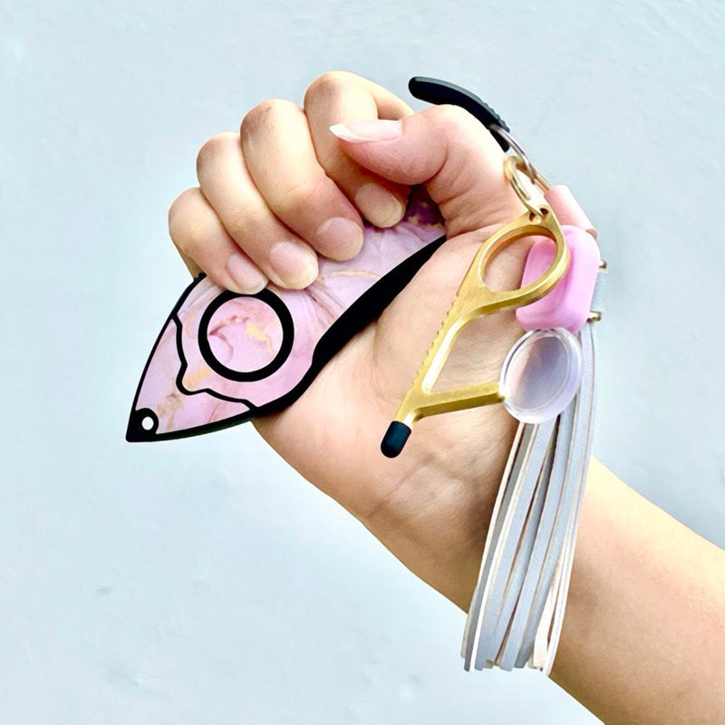 Load image into Gallery viewer, Personal Alarm Keychain Safety Emergency Tool (Pink Marble)