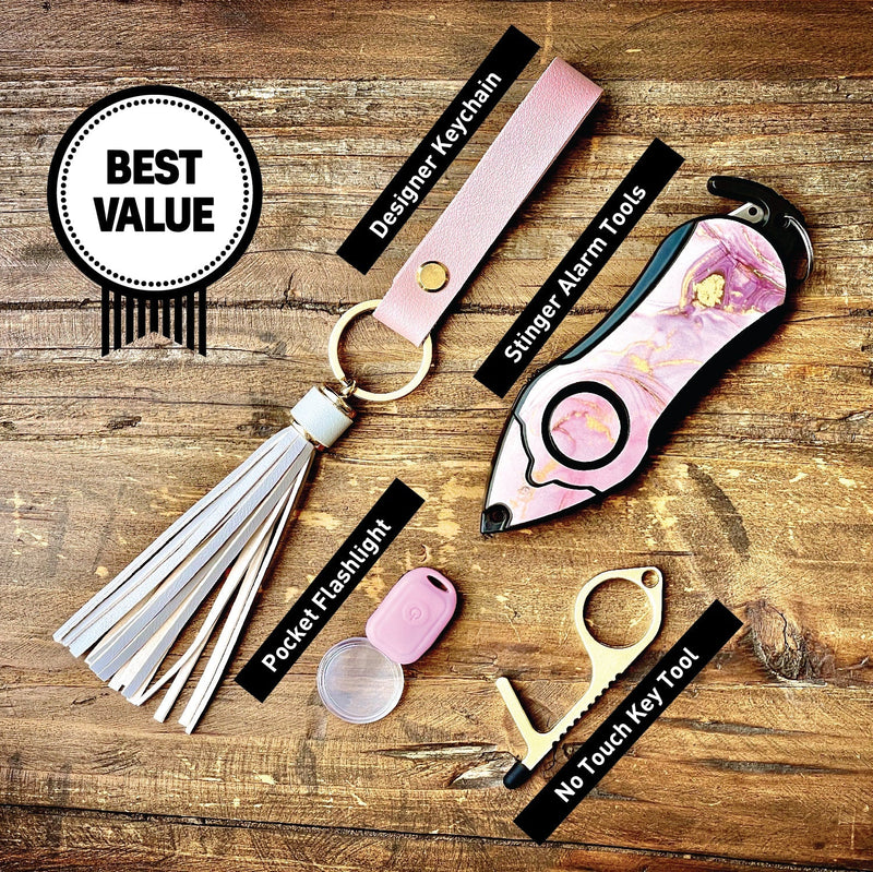 Load image into Gallery viewer, Personal Alarm Keychain Safety Emergency Tool (Pink Marble)