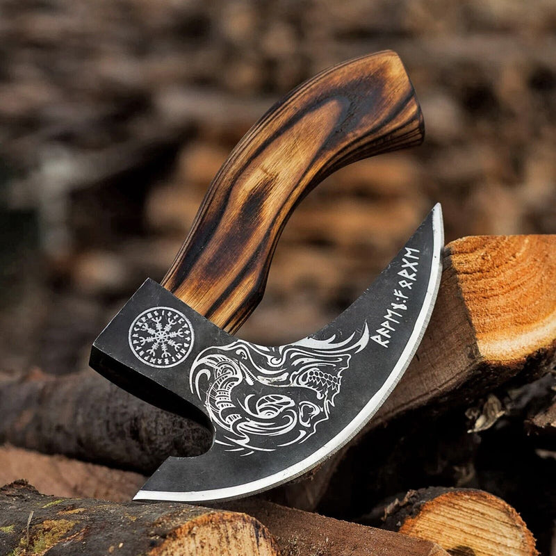 Load image into Gallery viewer, Custom Hand-Engraved Pizza Axe with 8-Inch J2 Steel Blade and Wooden Handle