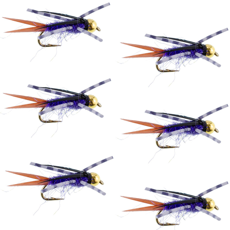 Load image into Gallery viewer, Bead Head Purple Batman Rubber Legs Nymph Fly - 6 Flies Hook Size 10