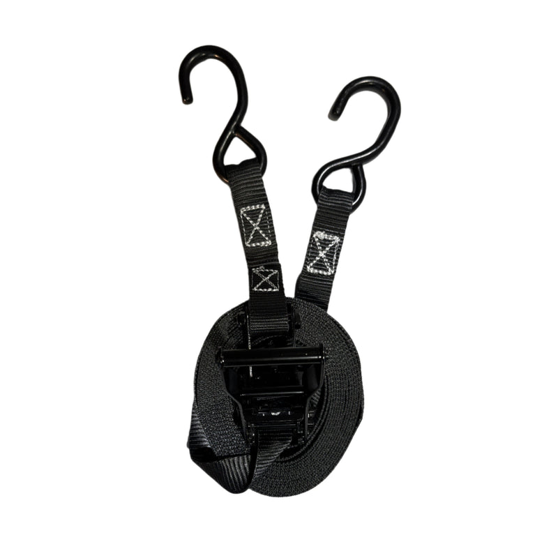 Load image into Gallery viewer, 1" Black Ratchet Strap w/Vinyl S Hook LENGTH OPTIONS | FOUR PACK