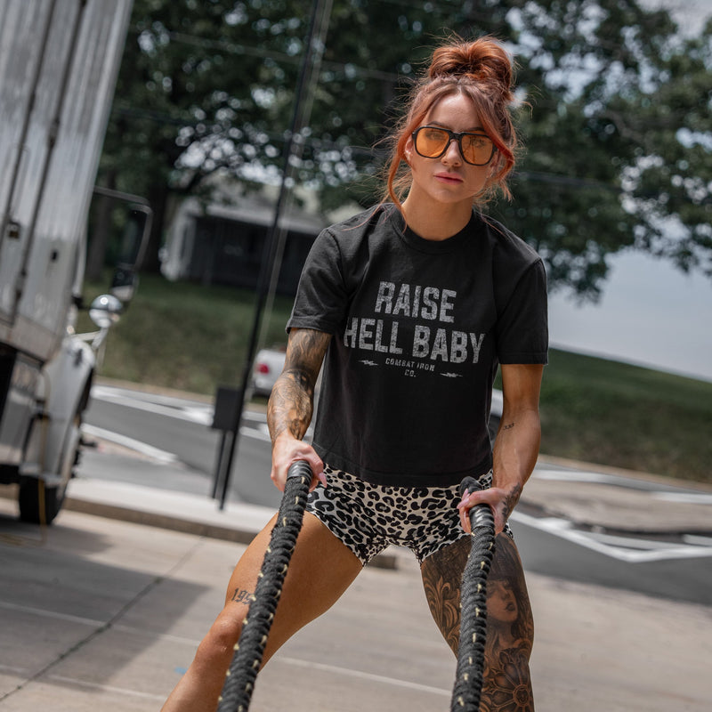 Load image into Gallery viewer, Raise Hell Baby Women's Crop T-Shirt