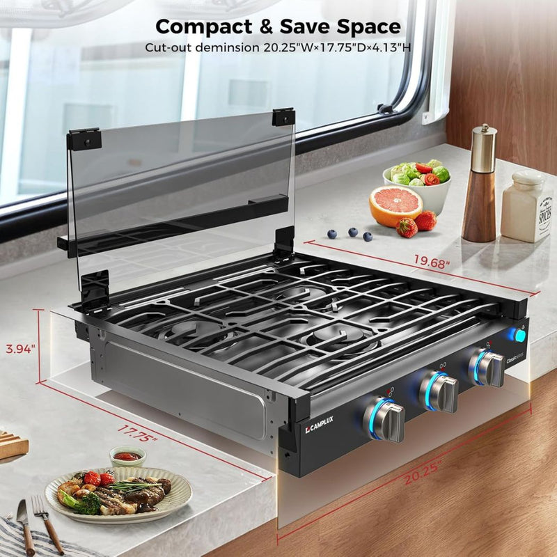 Load image into Gallery viewer, CAMPLUX RV Stove 3 Burners 21,000 BTU, 21 Inches Propane RV Cooktop