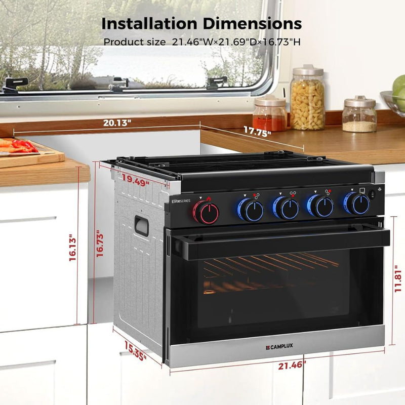 Load image into Gallery viewer, Camplux RV Stove Gas Range Oven w/ 3 Burners Cooktop 17 Inches ELITE