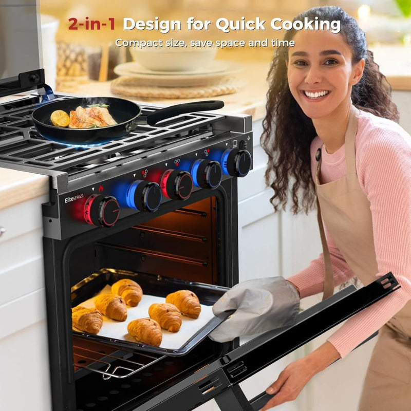 Load image into Gallery viewer, Camplux RV Stove Gas Range Oven w/ 3 Burners Cooktop 21 Inches ELITE