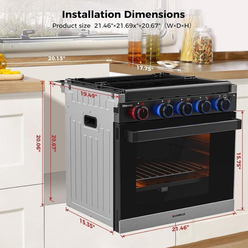 Load image into Gallery viewer, Camplux RV Stove Gas Range Oven w/ 3 Burners Cooktop 21 Inches ELITE