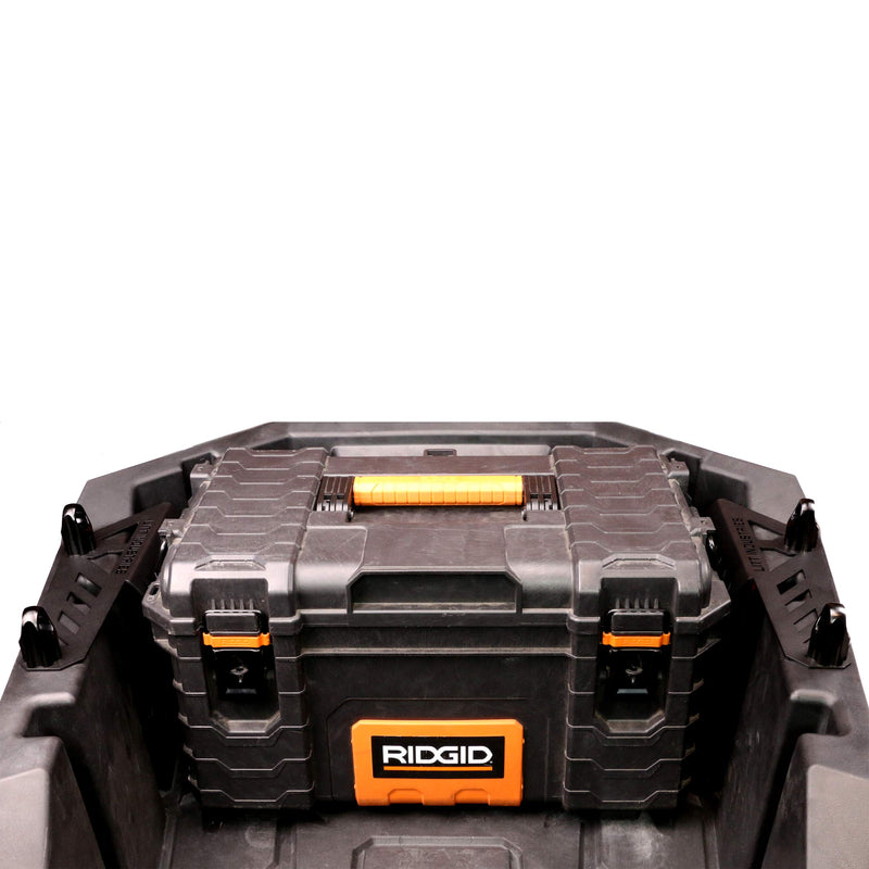 Load image into Gallery viewer, Ridgid Gen 1 Toolbox mounted in RZR PRO XP bed with PRO XP gen 1 mounts by Litt Industries