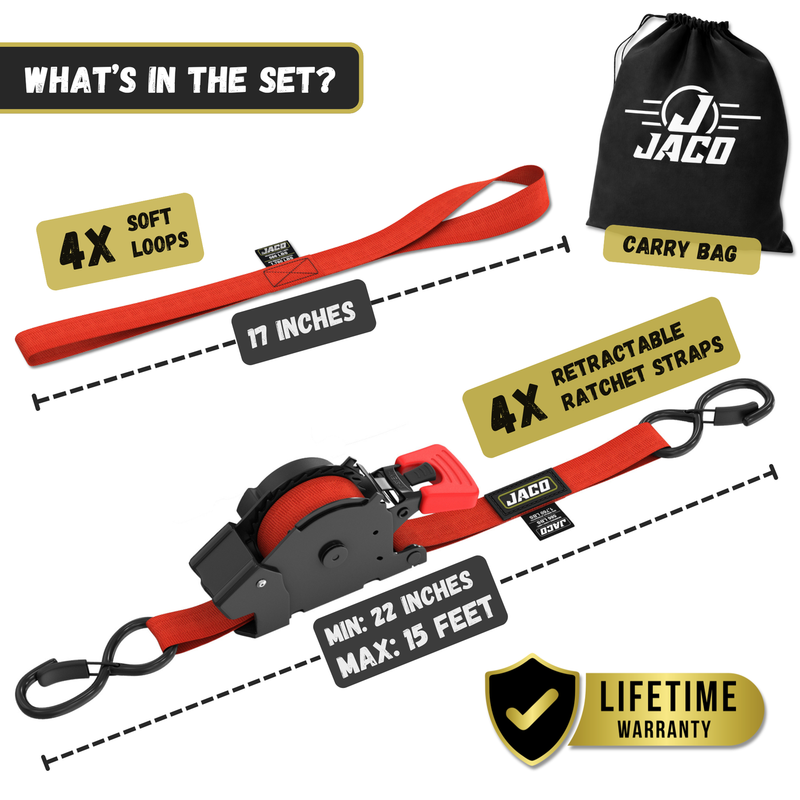 Load image into Gallery viewer, Retractable Ratchet Straps - 1" x 15 ft (1,760 lbs Break Strength) | Auto Self Retracting Cargo Tie Down Strap Set