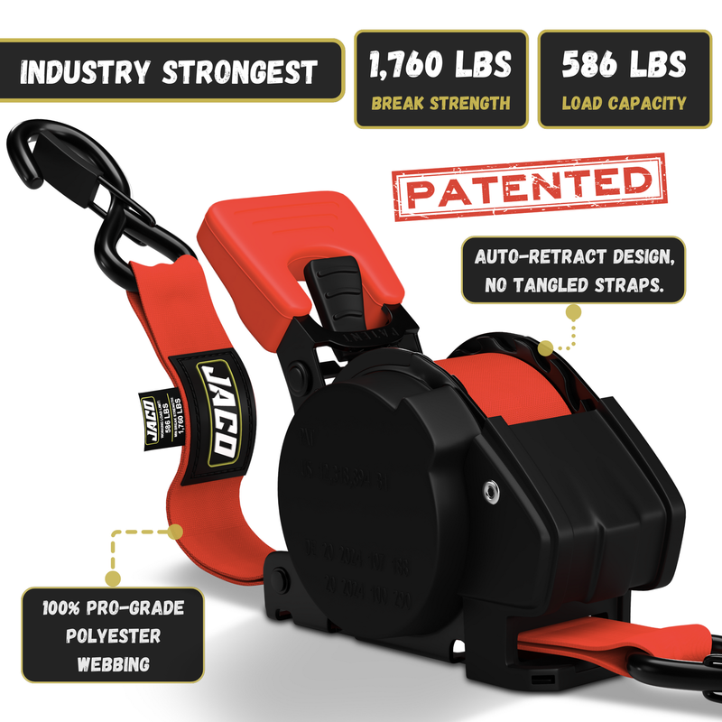Load image into Gallery viewer, Retractable Ratchet Straps - 1" x 15 ft (1,760 lbs Break Strength) | Auto Self Retracting Cargo Tie Down Strap Set