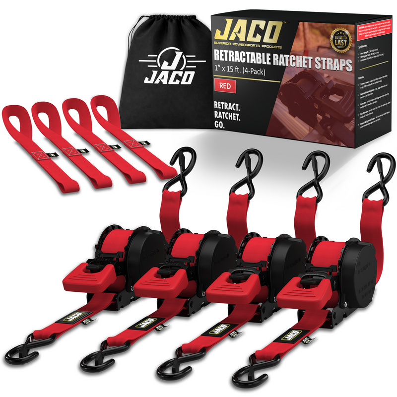 Load image into Gallery viewer, Retractable Ratchet Straps - 1" x 15 ft (1,760 lbs Break Strength) | Auto Self Retracting Cargo Tie Down Strap Set