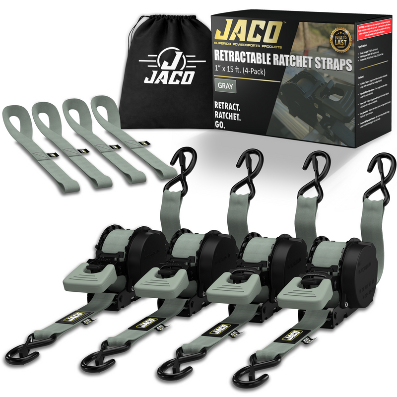Load image into Gallery viewer, Retractable Ratchet Straps - 1" x 15 ft (1,760 lbs Break Strength) | Auto Self Retracting Cargo Tie Down Strap Set