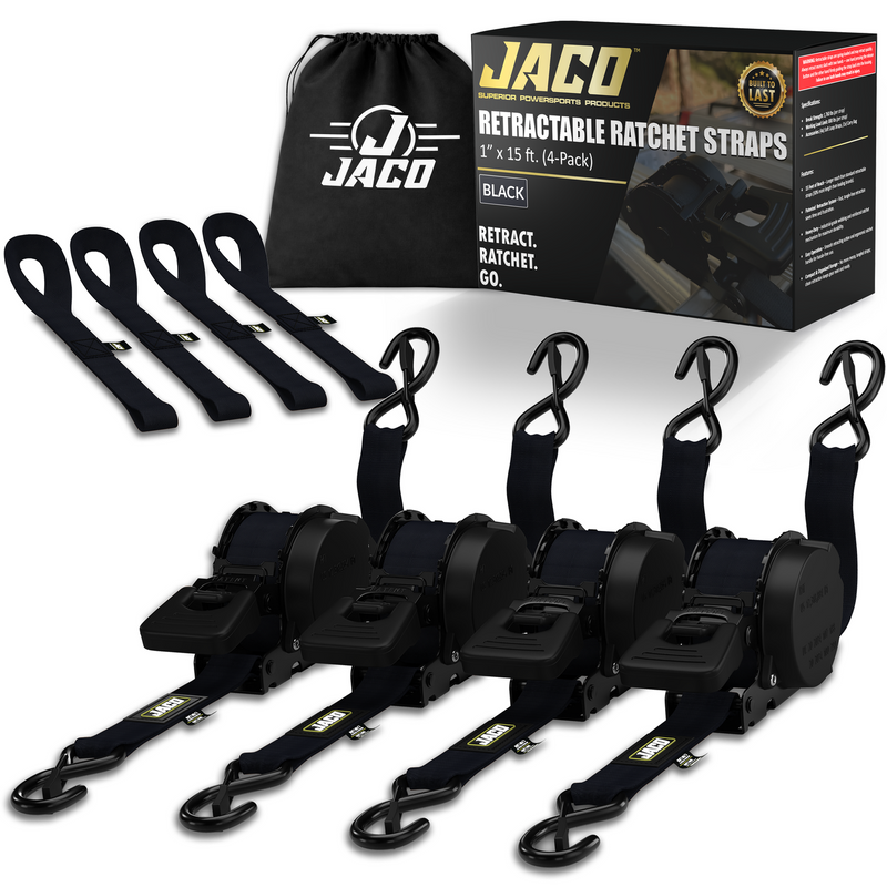 Load image into Gallery viewer, Retractable Ratchet Straps - 1" x 15 ft (1,760 lbs Break Strength) | Auto Self Retracting Cargo Tie Down Strap Set