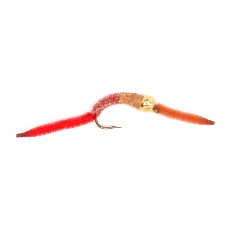 Load image into Gallery viewer, 3 Pack San Juan Bead Head Power Worm Half Brown Half Red V-Rib - Hook Size 14