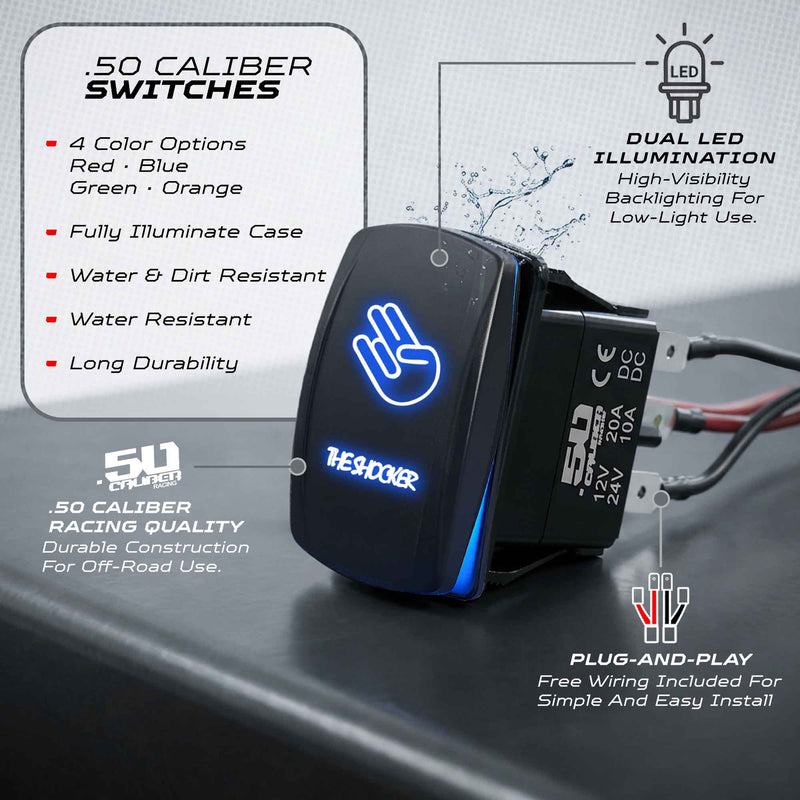 Load image into Gallery viewer, Waterproof Funny Rocker Switch 12v ON/Off, LED Backlit with Etched Design w/Toggle Switch 12v - UTV, Auto, Boat 20A Variation