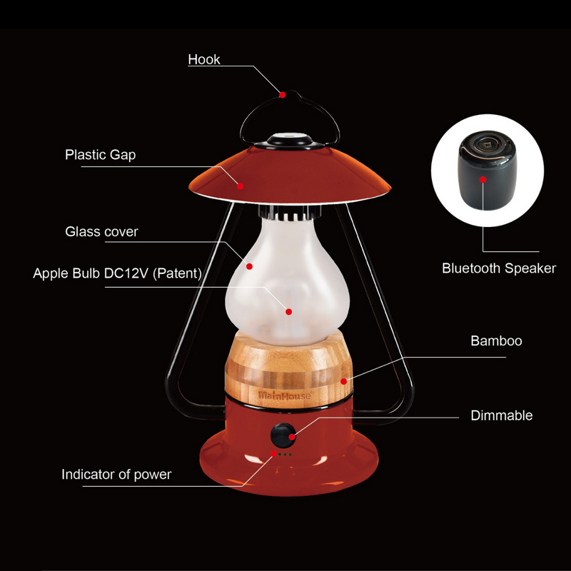Load image into Gallery viewer, TRU De-LIGHT ROMANTICO LED All-in-One Lamp, Rechargeable, Bluetooth Music Speaker - FIRE RED / YELLOW / AUQA BLUE / GREEN / BLACK