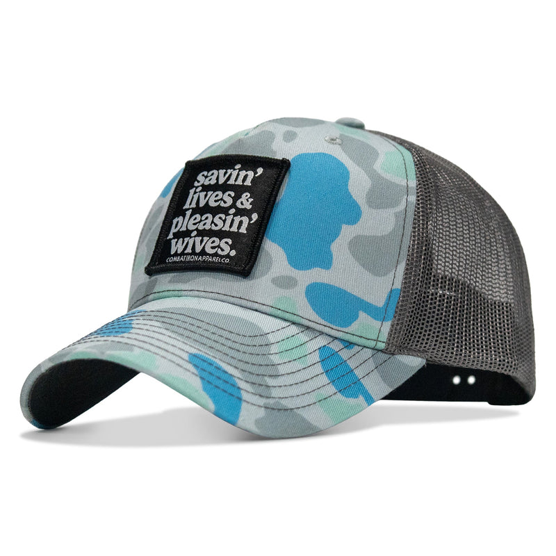 Load image into Gallery viewer, Savin' Lives & Pleasin' Wives Patch SnapBack Hat