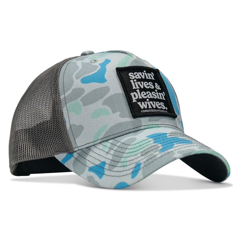 Load image into Gallery viewer, Savin' Lives & Pleasin' Wives Patch SnapBack Hat