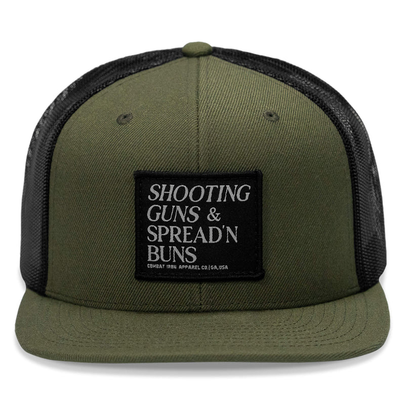 Load image into Gallery viewer, Shooting Guns & Spreadin' Buns Patch Flatbill Hat