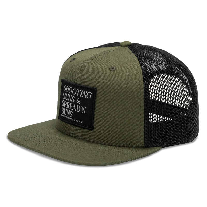 Load image into Gallery viewer, Shooting Guns & Spreadin' Buns Patch Flatbill Hat