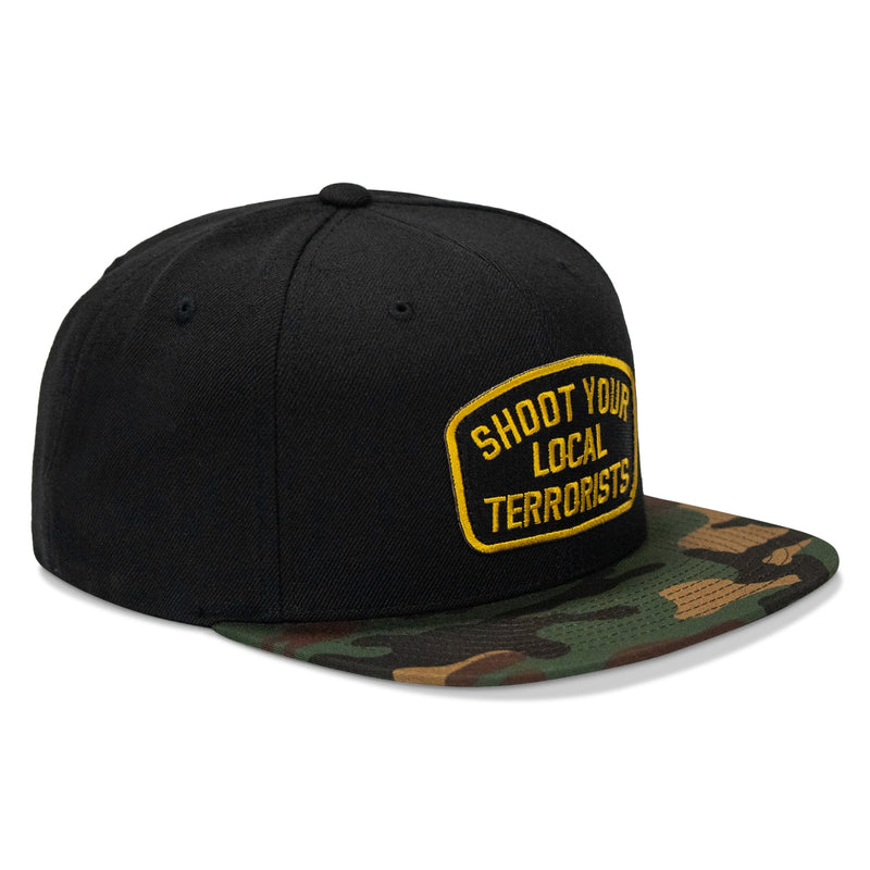 Load image into Gallery viewer, Shoot Your Local Terrorist Patch Flatbill Snapback Hat