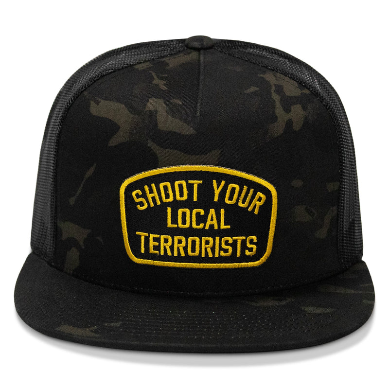 Load image into Gallery viewer, Shoot Your Local Terrorist Patch Flatbill Snapback Hat
