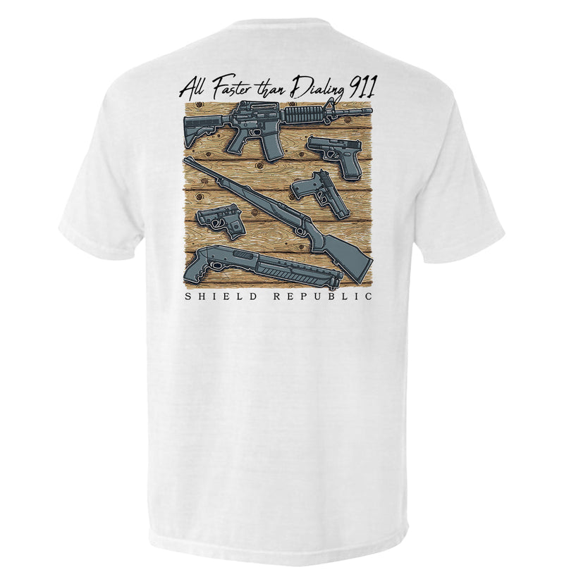 Load image into Gallery viewer, All Faster than Dialing 911 Pocket Tee