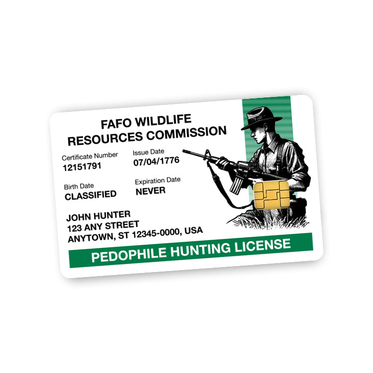 Load image into Gallery viewer, Pedophile Hunting License Credit Card Skin Decal