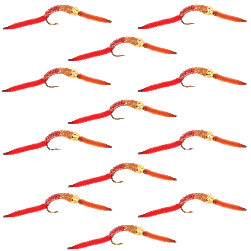 Load image into Gallery viewer, San Juan Worm Bead Head Power Worm Half and Half V-Rib - 1 Dozen Nymph Flies Hook Size 14