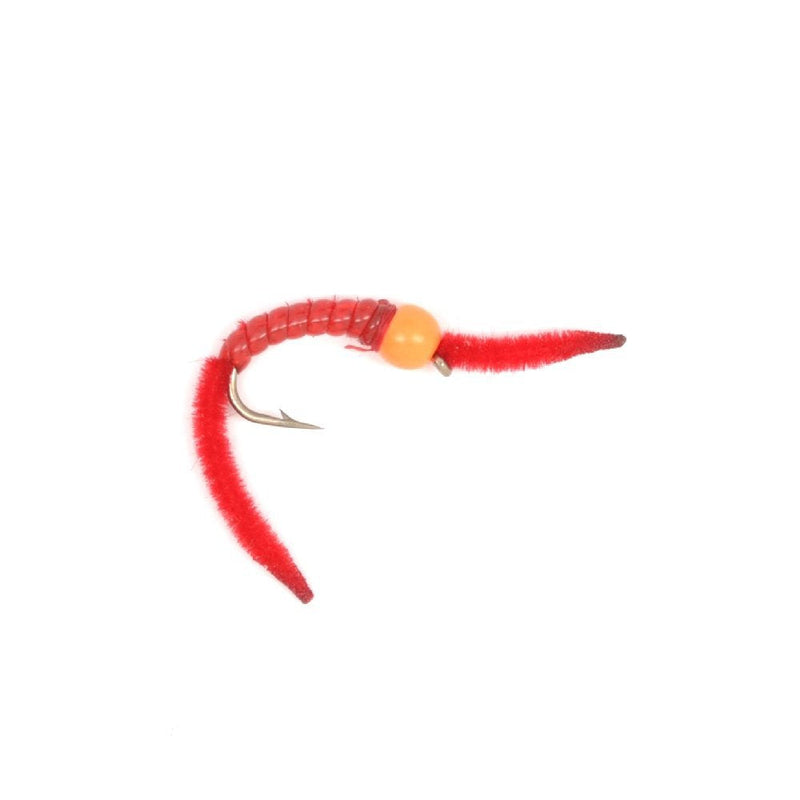 Load image into Gallery viewer, San Juan Worm Orange Bead Head Power Worm Red V-Rib - 1 Dozen Nymph Flies Hook Size 12