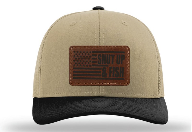 Load image into Gallery viewer, Shut Up & Fish Flag Patch - Khaki/Black