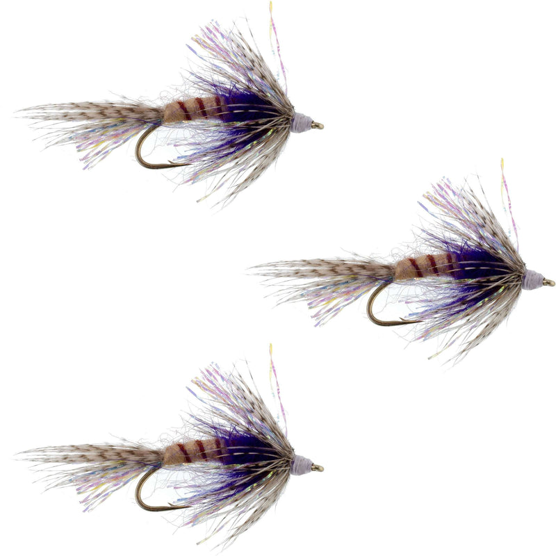 Load image into Gallery viewer, 3 Pack Purple Shakey Bealy Fall Soft Hackle Wet Fly - Hook Size 10