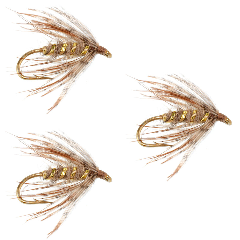 Load image into Gallery viewer, 3 Pack Soft Hackle March Brown Partridge Fly Fishing Wet Flies - Hook Size 12