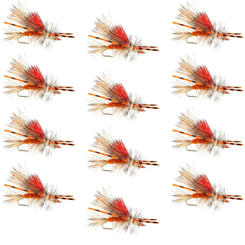 Load image into Gallery viewer, Kaufmann's Orange Crystal Stimulator Rubber Legs Dry Fly - 1 Dozen Flies Hook Size 12