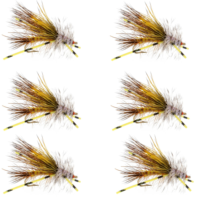 Load image into Gallery viewer, Kaufmann's Yellow Crystal Stimulator Rubber Legs Dry Fly - 6 Flies Hook Size 10