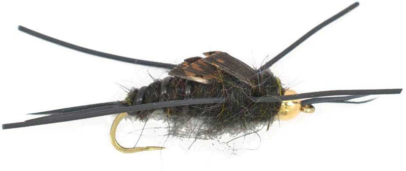 Load image into Gallery viewer, 3 Pack Barbless Gold Bead Kaufmann's Black Stone Fly with Rubber Legs - Stonefly Wet Fly - Hook Size 12
