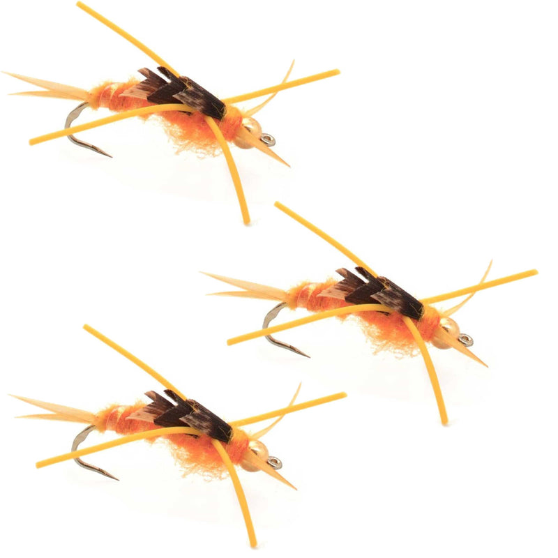 Load image into Gallery viewer, 3 Pack Barbless Gold Bead Kaufmann's Golden Stone Fly with Rubber Legs - Stonefly Wet Fly - Hook Size 10