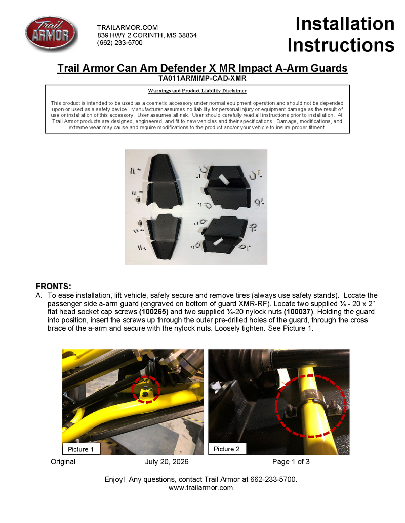 Load image into Gallery viewer, Trail Armor 2018 - 2021 Can Am Defender and Can Am Defender Max iMpact A-Arm Guards for FACTORY ARCHED A-ARMS