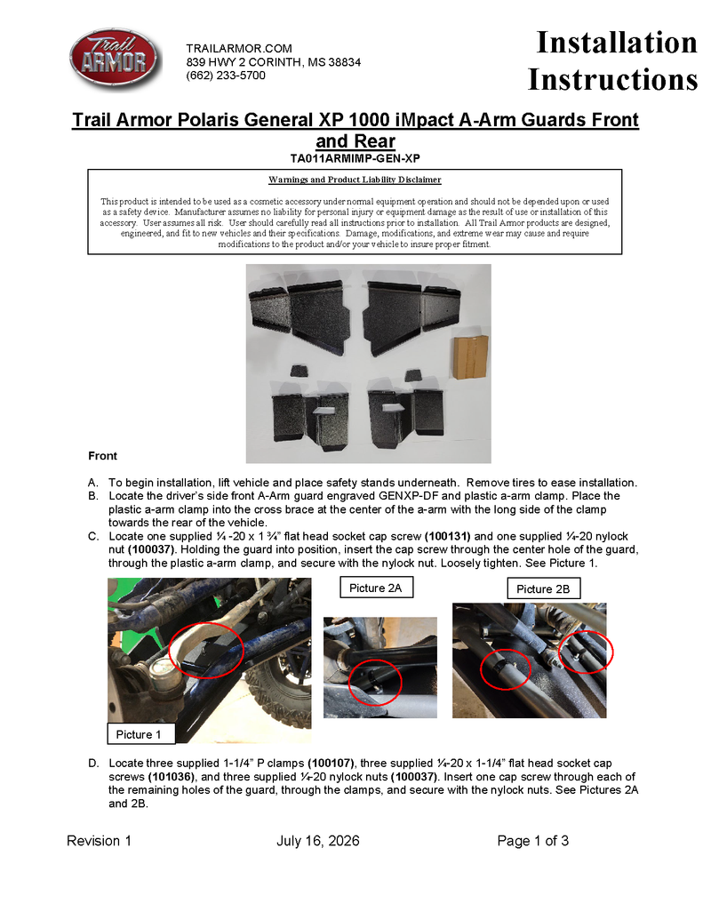 Load image into Gallery viewer, Trail Armor Polaris General XP 1000 and General XP 4 1000 IMpact A-Arm Guards Front and Rear 2020 - 2026